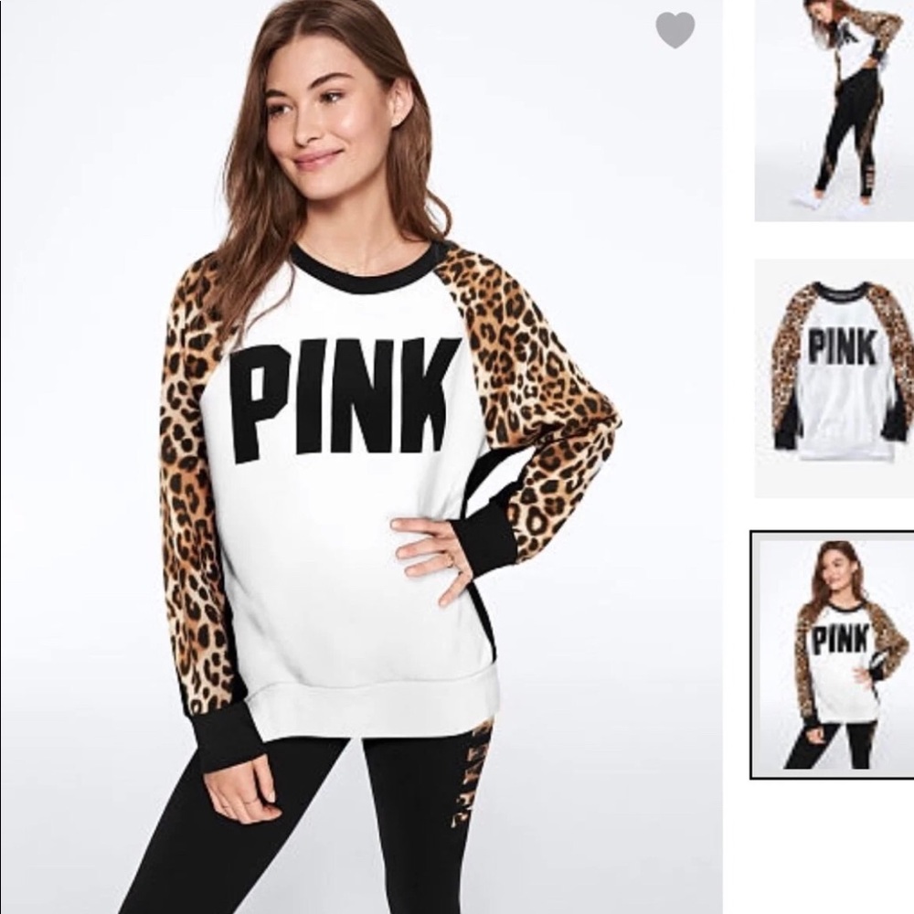 Pink VS leopard oversized sweater top